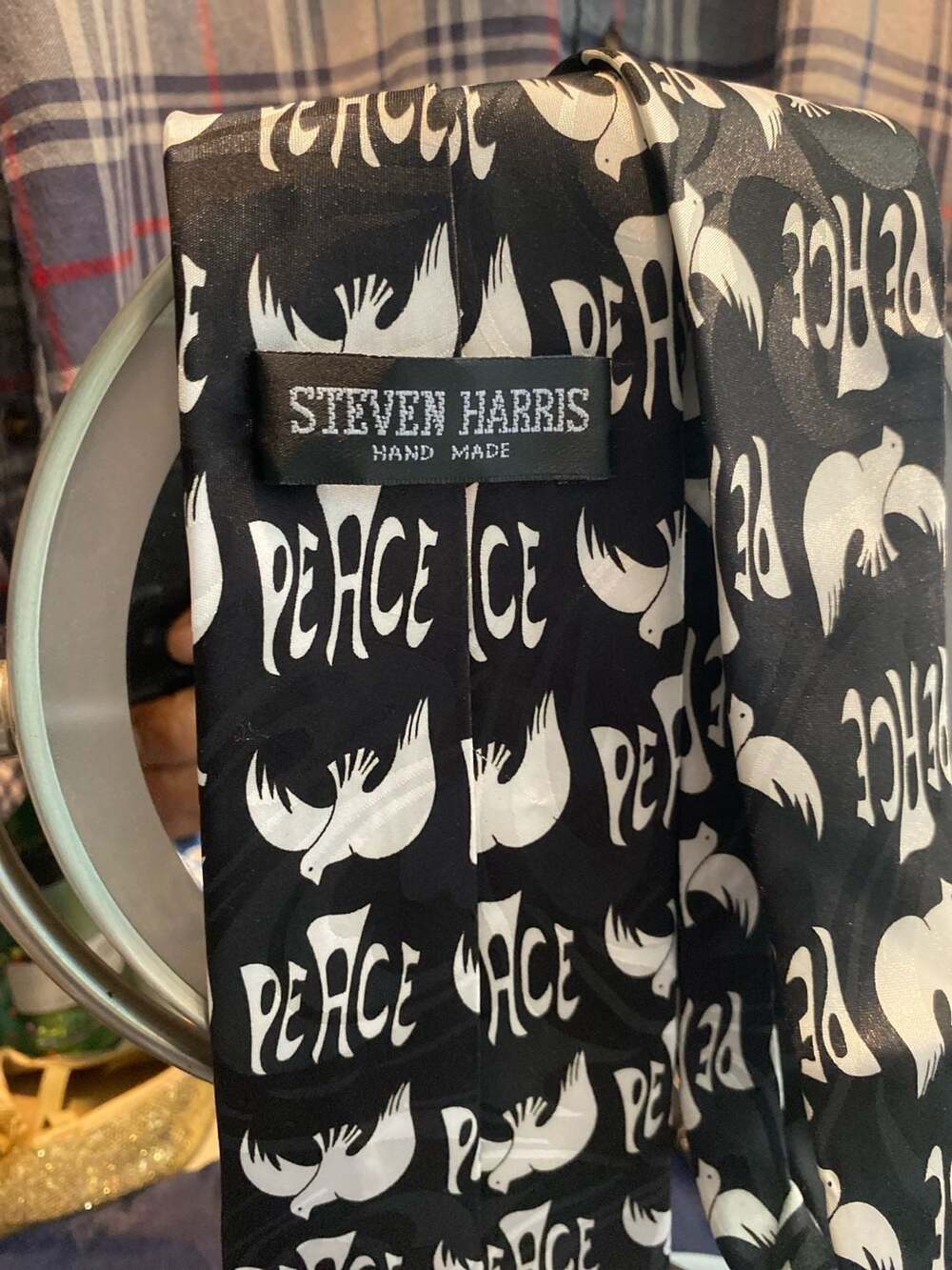 Steven Harris Peace Dove Novelty Necktie Black White Polyester